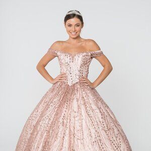 NEW CUT AWAY SHOULDER SLEEVELESS EMBROIDERED BALL GOWN WITH LACE UP BACK GL2831